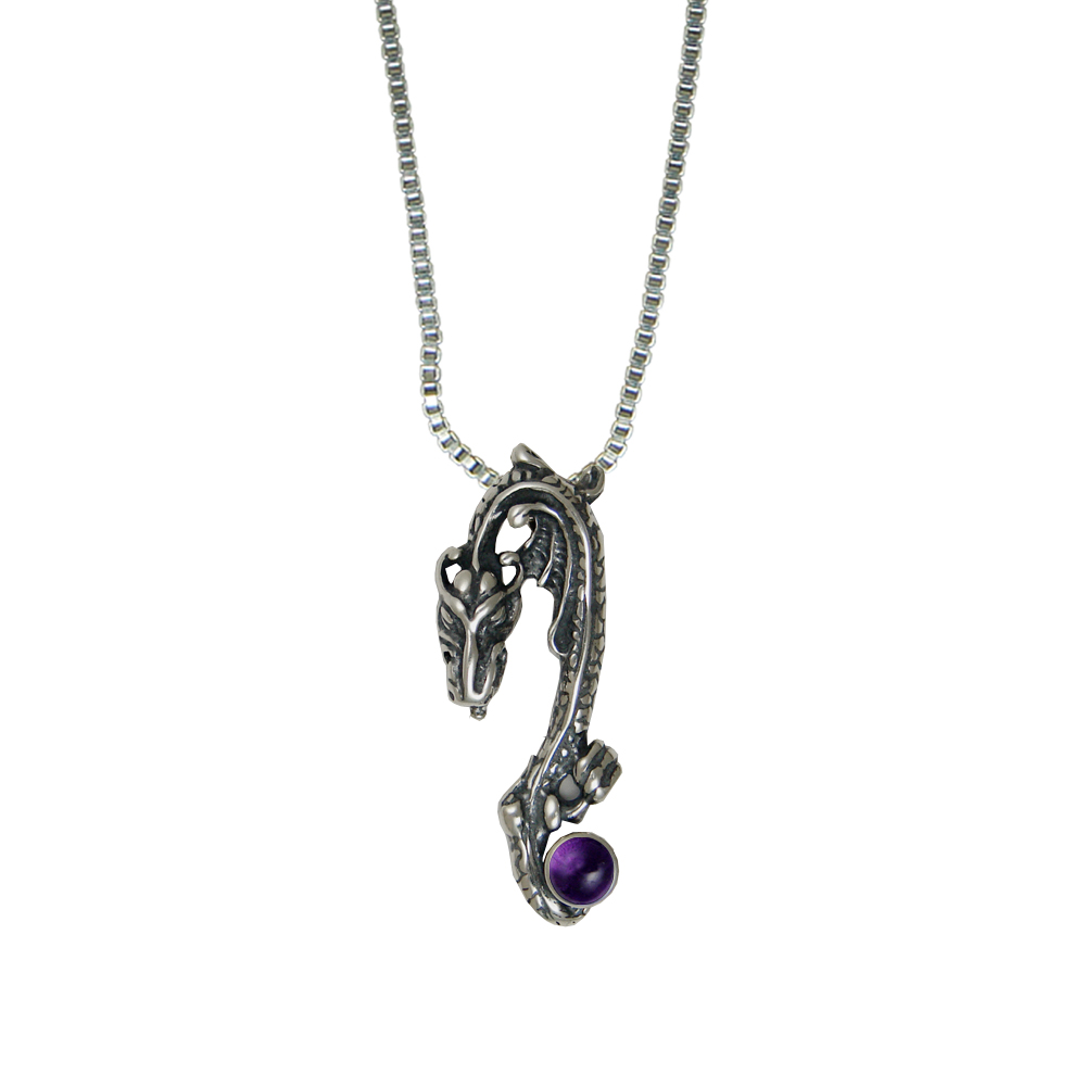 Sterling Silver Sleeping Dragon Pendant With Amethyst